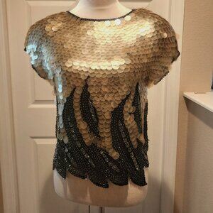 VINTAGE OLEG CASSINI SEQUIN COCKTAIL TOP
